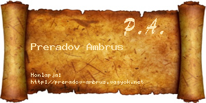 Preradov Ambrus névjegykártya